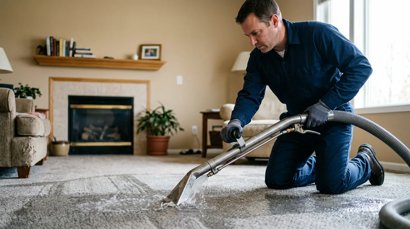 Water damage restoration technician working near Oskaloosa, KS